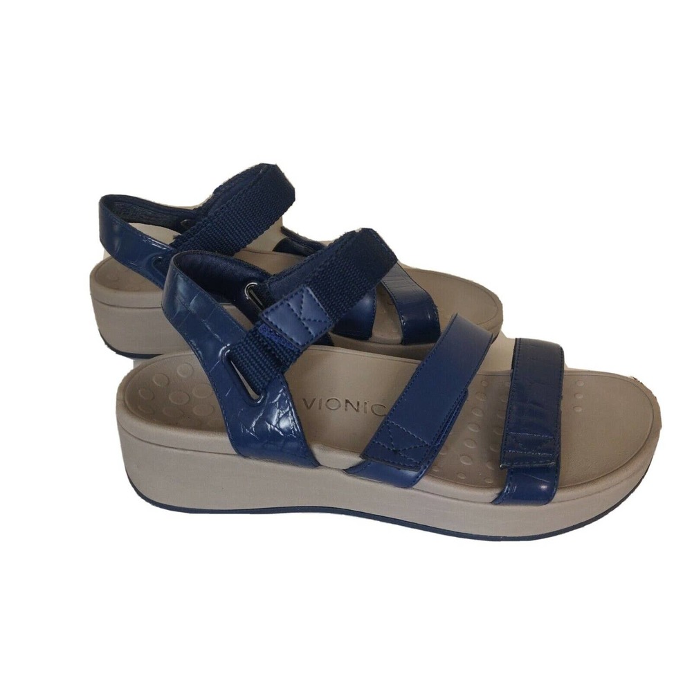 Vionic Women's Sandals Size 8 Blue Straps Gray Soles Hook & Loop Closure